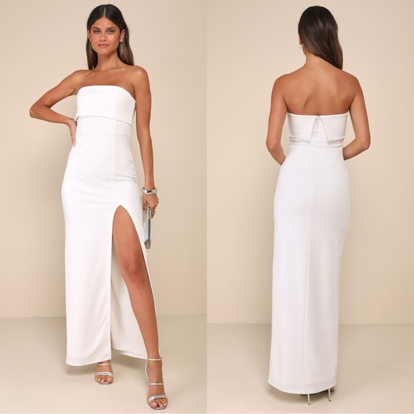 NWOT Lulus Classy Consideration White Strapless Maxi Dress - Picture 1 of 9
